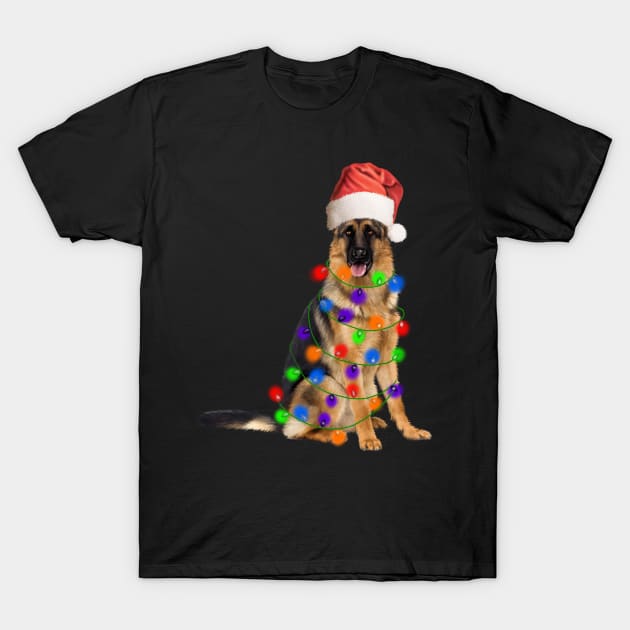 German Shepherd Dog, Xmas Lights, Santa Christmas T-Shirt by dukito